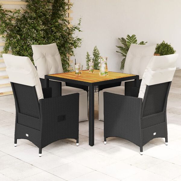 vidaXL Set da Pranzo da Giardino 5 pz Nero con Cuscini in Polyrattan