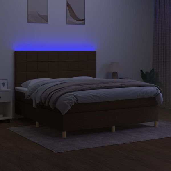 vidaXL Letto a Molle Materasso e LED MarroneScuro 180x200cm in Tessuto