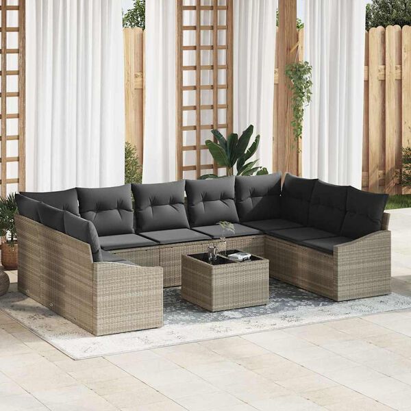 vidaXL Set Divano da Giardino 10 pcs Grigio chiaro Poly Rattan