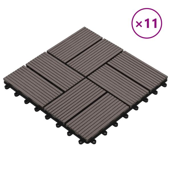 vidaXL Piastrella per Decking 11 pcs Marrone Scuro 30 x 30 cm WPC