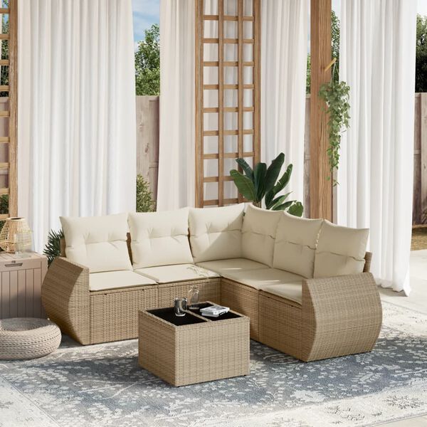 vidaXL Set Divano da Giardino 6 pz con Cuscini Beige in Polyrattan