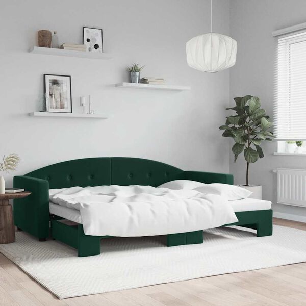 vidaXL Divano Letto con Letto Estraibile Verde Scuro 80x200cm Velluto