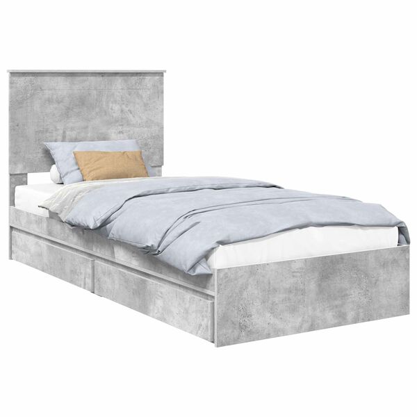 vidaXL Letto con Contenitore con testiera Grigio cemento 90 x 190 cm