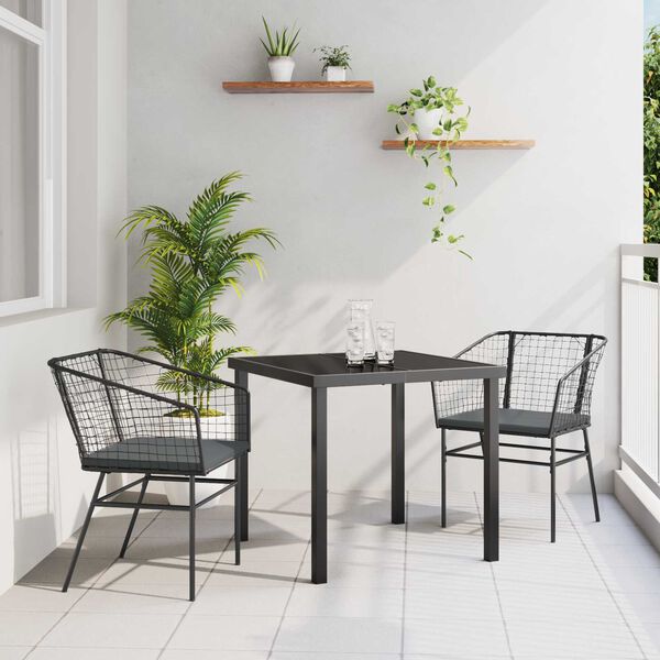 vidaXL Set da Pranzo per Giardino 3 pcs Nero polyrattan