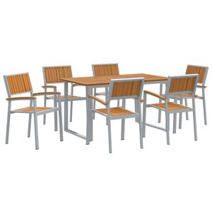 vidaXL Set da Pranzo per Giardino 7 pz Grigio Legno di Acacia Massello