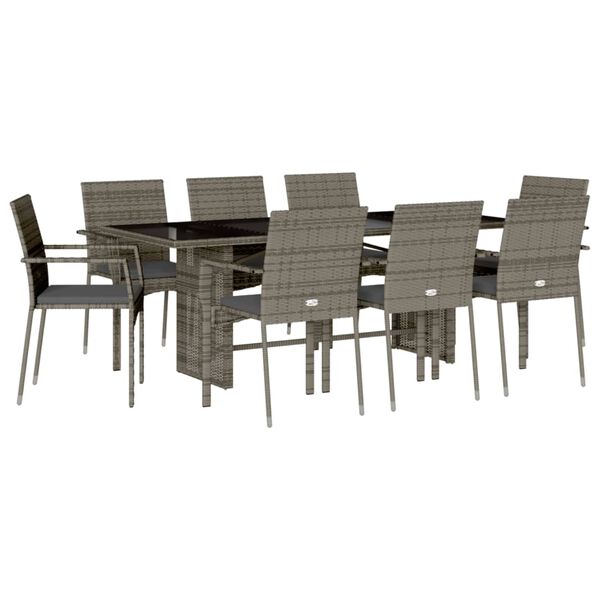 vidaXL Set da Pranzo da Giardino 9 pz con Cuscini in Polyrattan Grigio