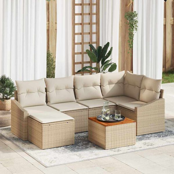 vidaXL Set Divano da Giardino con cuscino 7 pcs Beige polyrattan