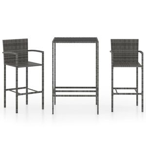 vidaXL Set Bar da Giardino 3 pz in Polyrattan Grigio