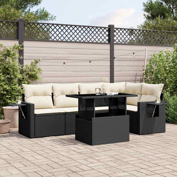 vidaXL Set Divano da Giardino 6 pz con Cuscini Nero in Polyrattan