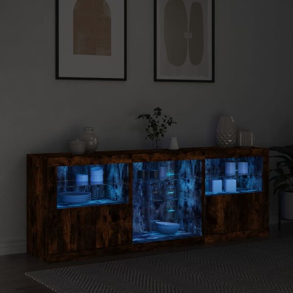 vidaXL Credenza con Luci LED Rovere Fumo 181,5x37x67 cm