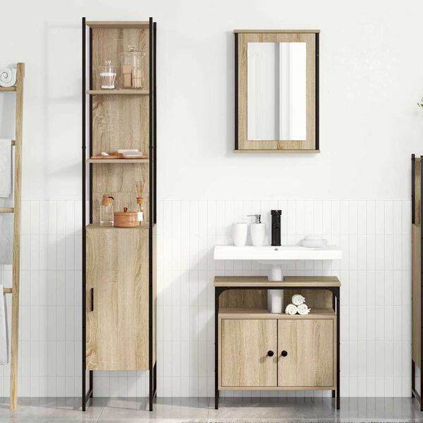 vidaXL Set di mobili per il bagno con lo scaffale 3 pcs Rovere Sonoma