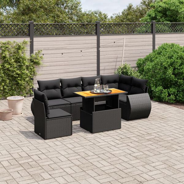 vidaXL Set Divani da Giardino con Cuscini 7pz Nero Polyrattan