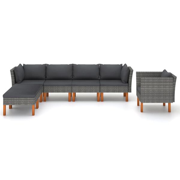 vidaXL Set Divani da Giardino 7pz Polyrattan Legno di Eucalipto Grigio