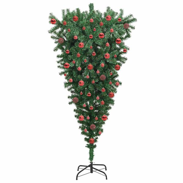 vidaXL Albero di Natale Artificiale Pre-illuminato Sottosopra con Set di Palline
