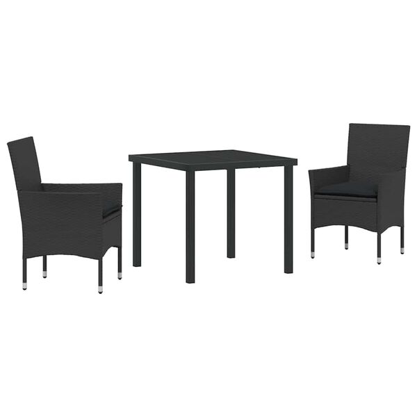 vidaXL Set da Pranzo per Giardino con cuscino 3 pcs Nero polyrattan