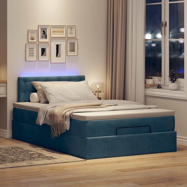 vidaXL Pouf Letto con Materasso e LED Blu Scuro 120x190cm in Velluto