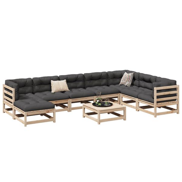 vidaXL Set Divani da Giardino 9 pz con Cuscini Legno Massello di Pino