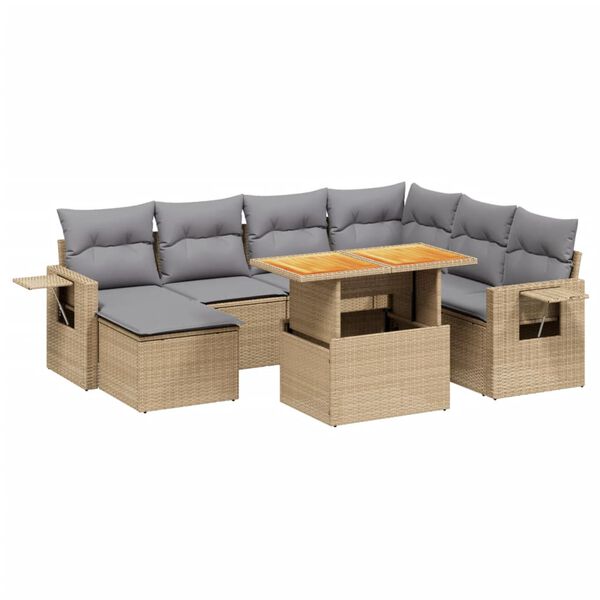 vidaXL Set Divano da Giardino 8 pz con Cuscini Beige in Polyrattan