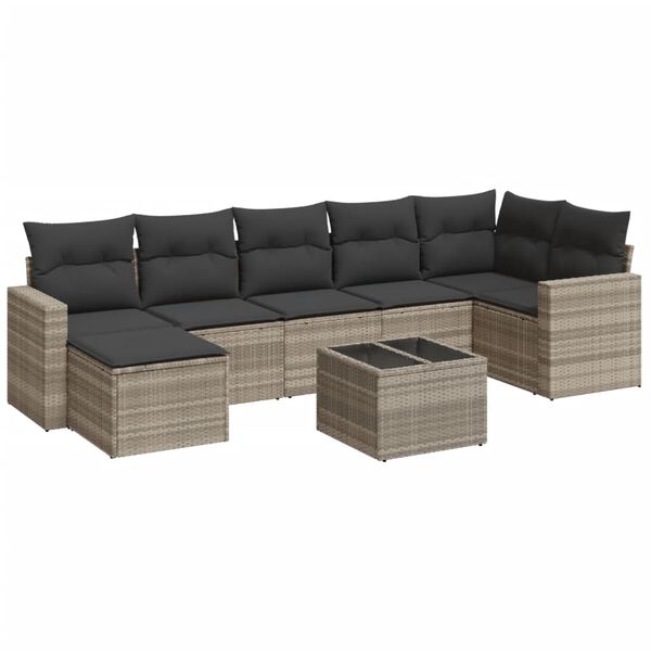 vidaXL Set Divano da Giardino 8pz con Cuscini Grigio Chiaro Polyrattan