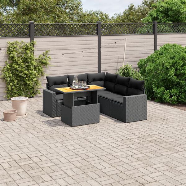 vidaXL Set Divano da Giardino 6 pz con Cuscini Nero in Polyrattan
