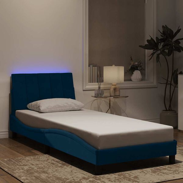 vidaXL Giroletto con LED senza Materasso Hanko Blu 90x190 cm in Velluto