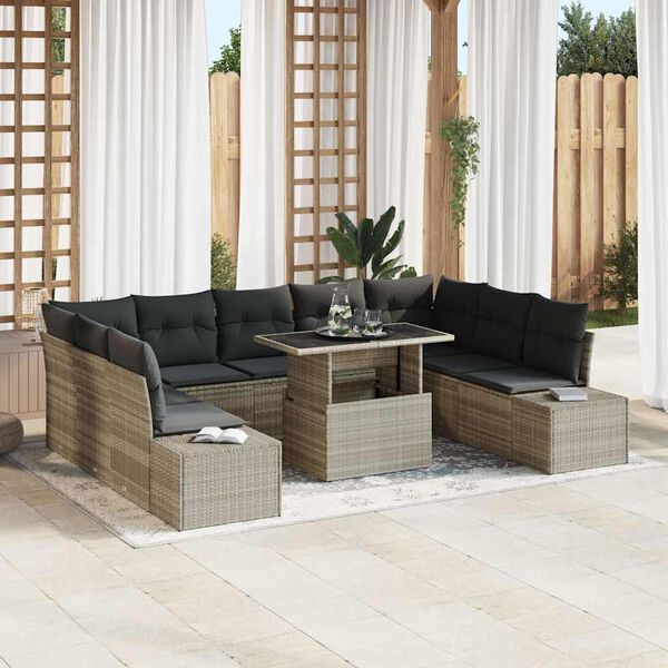 vidaXL Set Divano da Giardino 10 pcs Grigio chiaro Poly Rattan