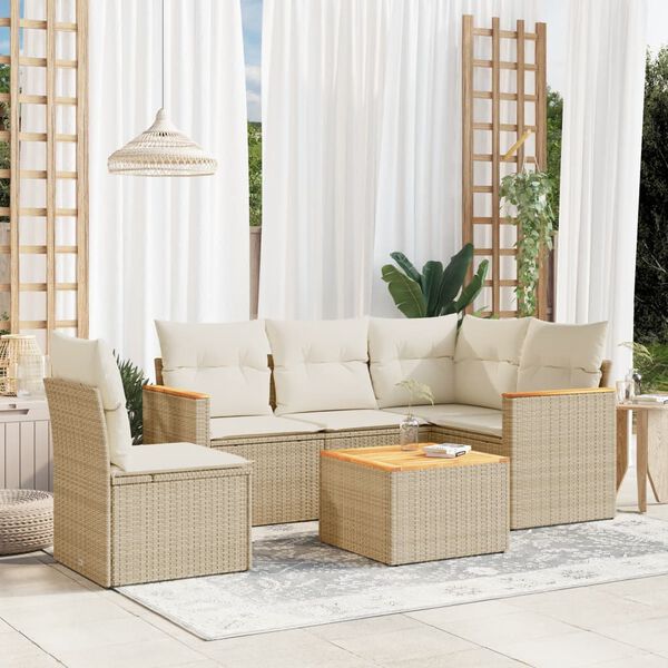vidaXL Set Divano da Giardino 6 pz con Cuscini Beige in Polyrattan