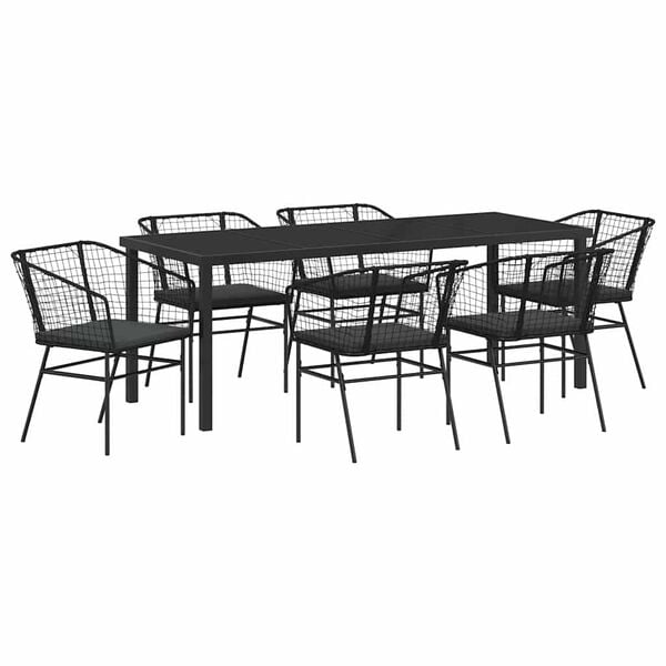 vidaXL Set da Pranzo per Giardino 7 pcs Nero polyrattan