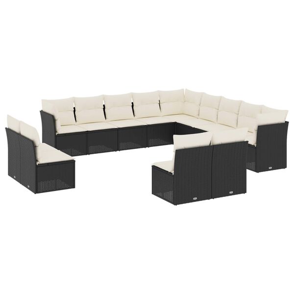 vidaXL Set Divani da Giardino 13pz con Cuscini Nero in Polyrattan