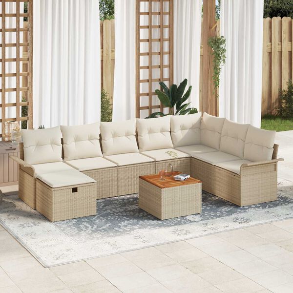 vidaXL Set Divano da Giardino con cuscino 9 pcs Beige Poly Rattan