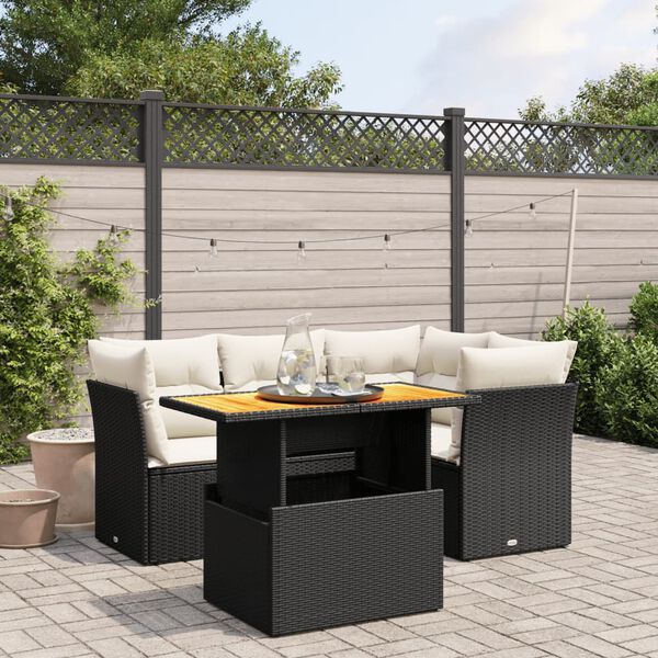 vidaXL Set Divani da Giardino 5 pz con Cuscini in Polyrattan Nero
