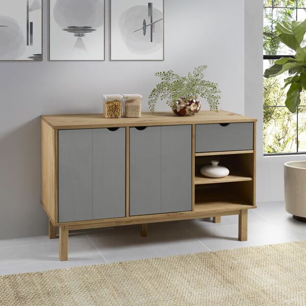 vidaXL Credenza OTTA Marrone e Grigio 114x43x73,5 cm in Legno di Pino