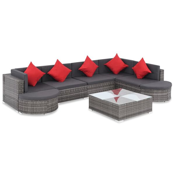 vidaXL Set Divani da Giardino 8 pz con Cuscini in Polyrattan Grigio