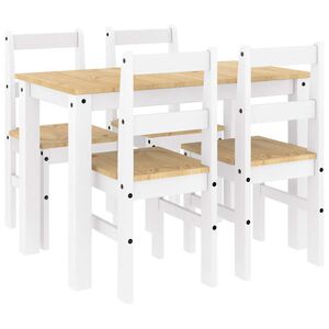 vidaXL Set da Pranzo 5 pz PANAMA Bianco in Legno Massello di Pino