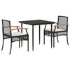 vidaXL Set da Pranzo da Giardino 3 pz con Cuscini Nero in Polyrattan