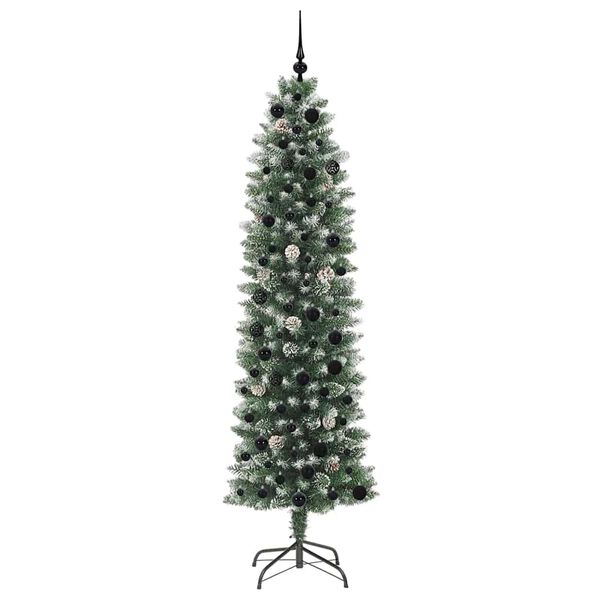 vidaXL Albero di Natale Artificiale Sottile Verde e Bianco 210 cm