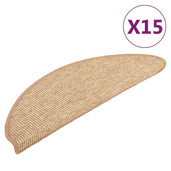 vidaXL Tappetini per scale 15 pz 56x17x3 cm Marrone chiaro Semicircolari
