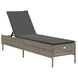 vidaXL Lettino Prendisole con Cuscino Grigio in Polyrattan