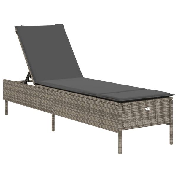 vidaXL Lettino Prendisole con Cuscino Grigio in Polyrattan