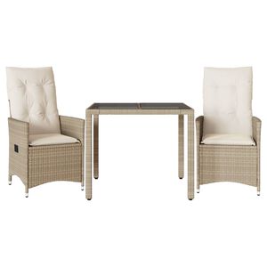vidaXL Set da Bistr&ograve; 3 pz con Cuscini Beige in Polyrattan