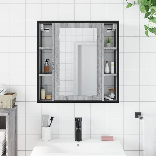 vidaXL Mobile Specchio da Bagno Grigio Sonoma 60x16x60 cm Multistrato