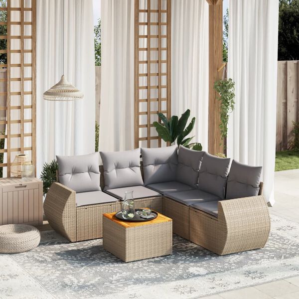 vidaXL Set Divano da Giardino 6 pz con Cuscini Beige in Polyrattan