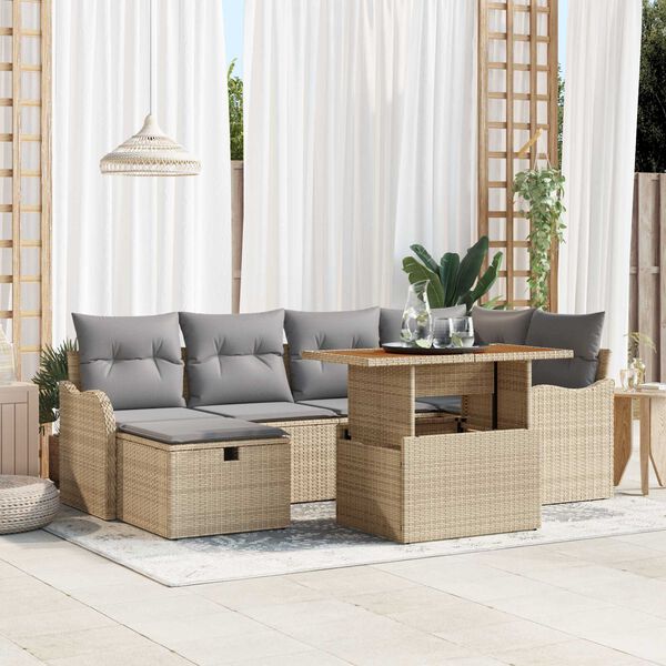 vidaXL Set Divano da Giardino con cuscino 7 pcs Beige polyrattan