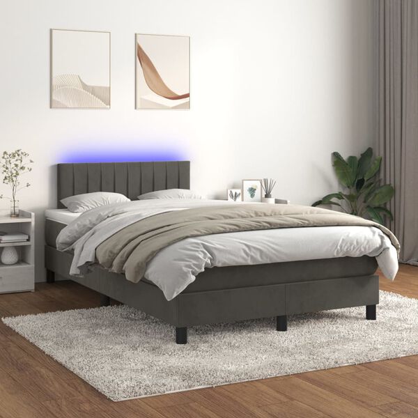 vidaXL Letto a Molle con Materasso e LED Grigio Scuro 120x200 cm