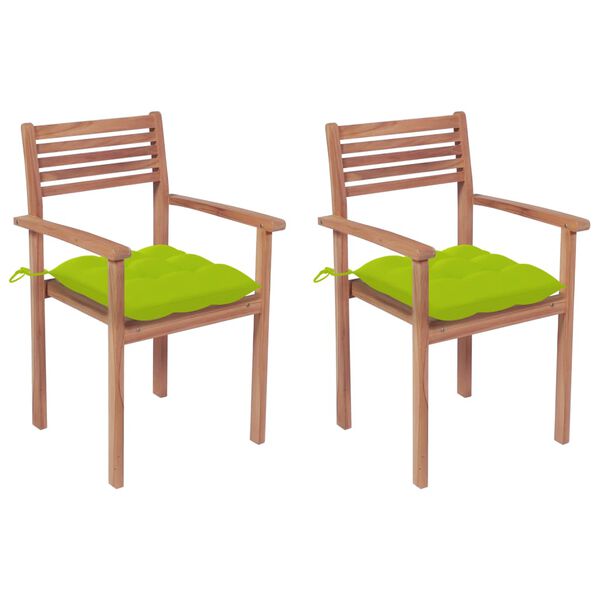 vidaXL Sedie da Giardino 2 pz Cuscini Verde Brillante Legno di Teak