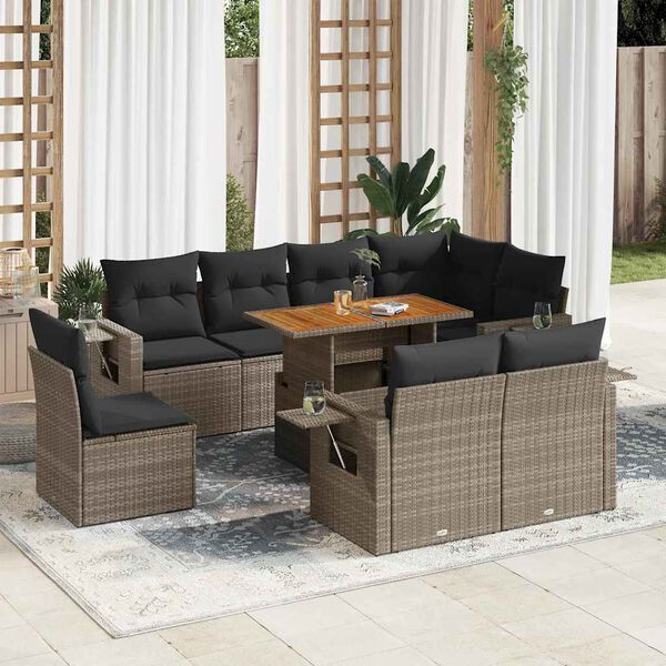 vidaXL Set Divano da Giardino 9 pz con Cuscini Grigio in Polyrattan