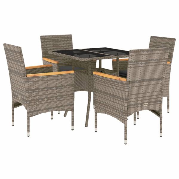 vidaXL Set da Pranzo da Giardino 5 pz con Cuscini Polyrattan e Vetro