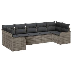 vidaXL Set Divano da Giardino 7 pz Grigio Poly Rattan