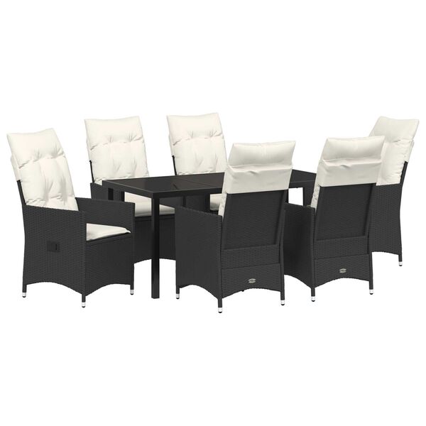 vidaXL Set da Pranzo per Giardino con cuscino 7 pcs Nero polyrattan