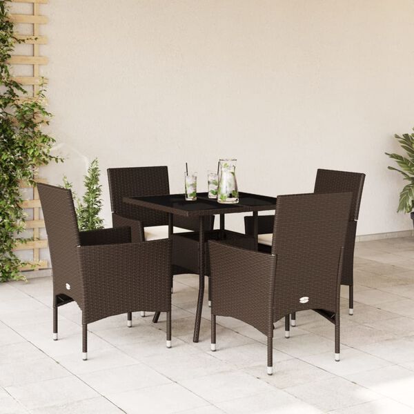 vidaXL Set da Pranzo da Giardino 5pz con Cuscini Polyrattan e Vetro